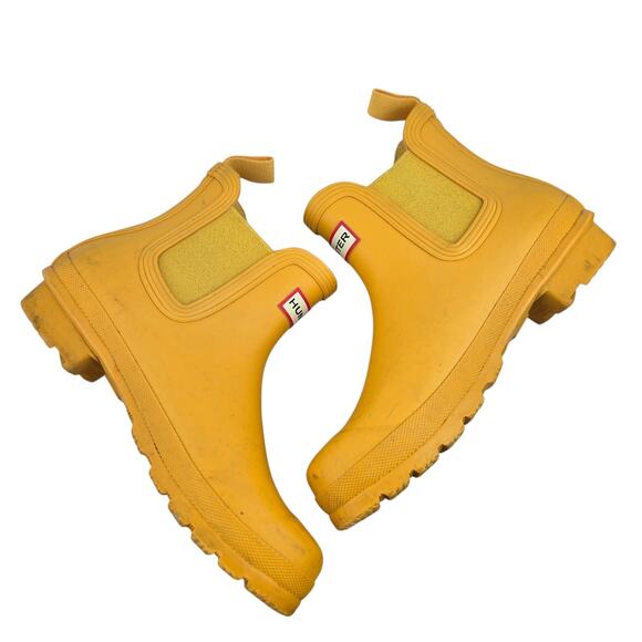 Hunter Ankle Rain Boots Womens 7 Original Chelsea Yellow Logo Gorpcore Dopamine - Picture 9 of 12